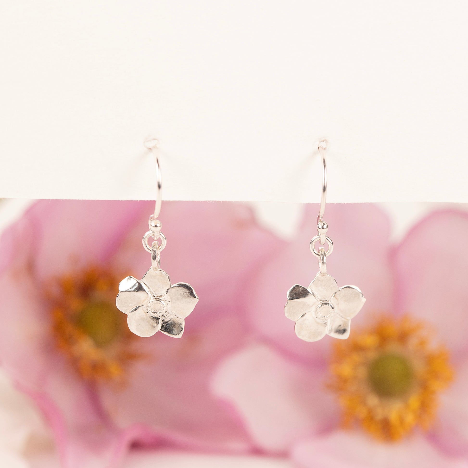 September Birth Flower Earrings - Windflower - Silver