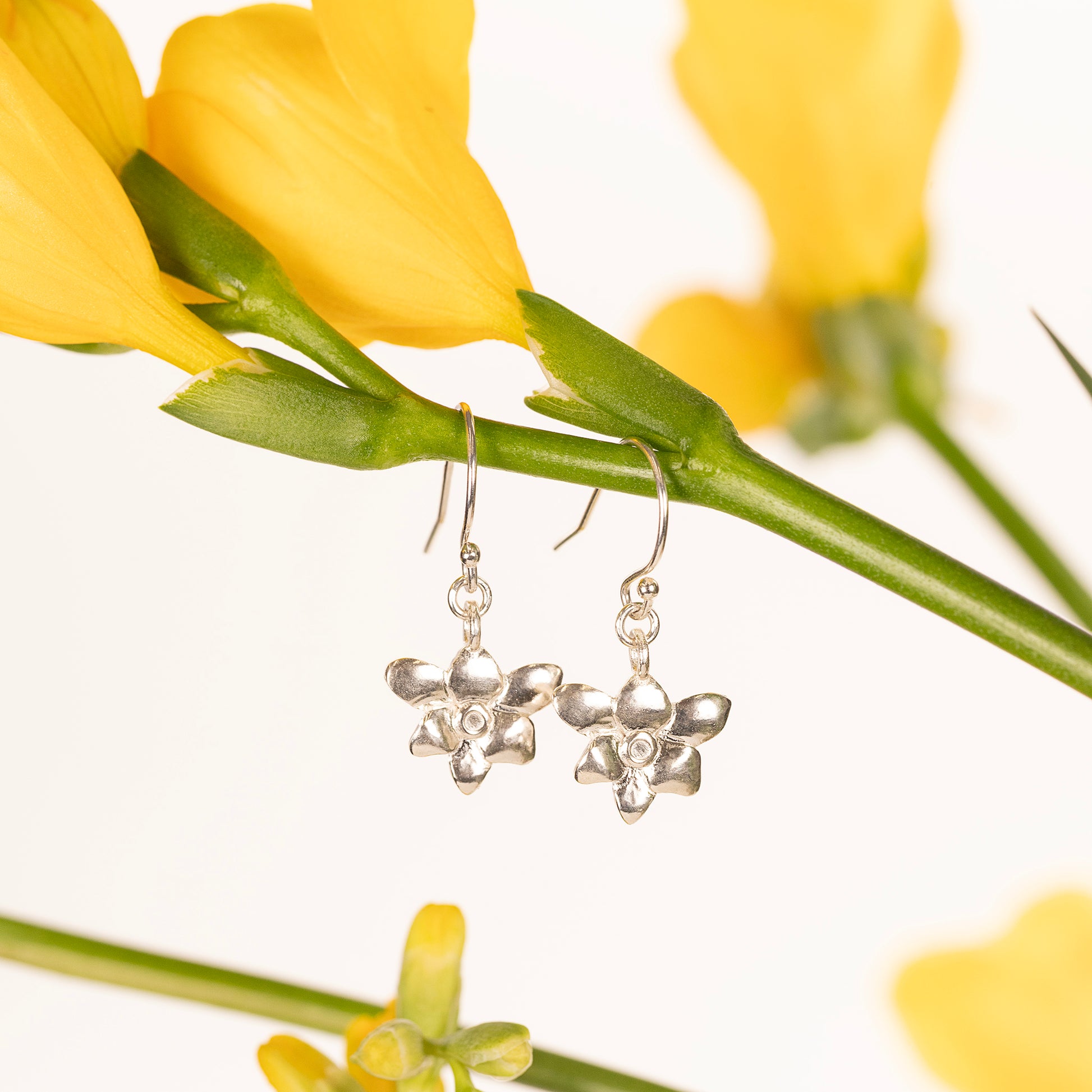 7th Anniversary Gift - Freesia Flower Earrings - Silver