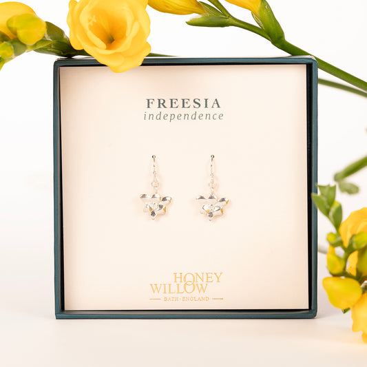 Freesia Flower Earrings - Independence - Silver