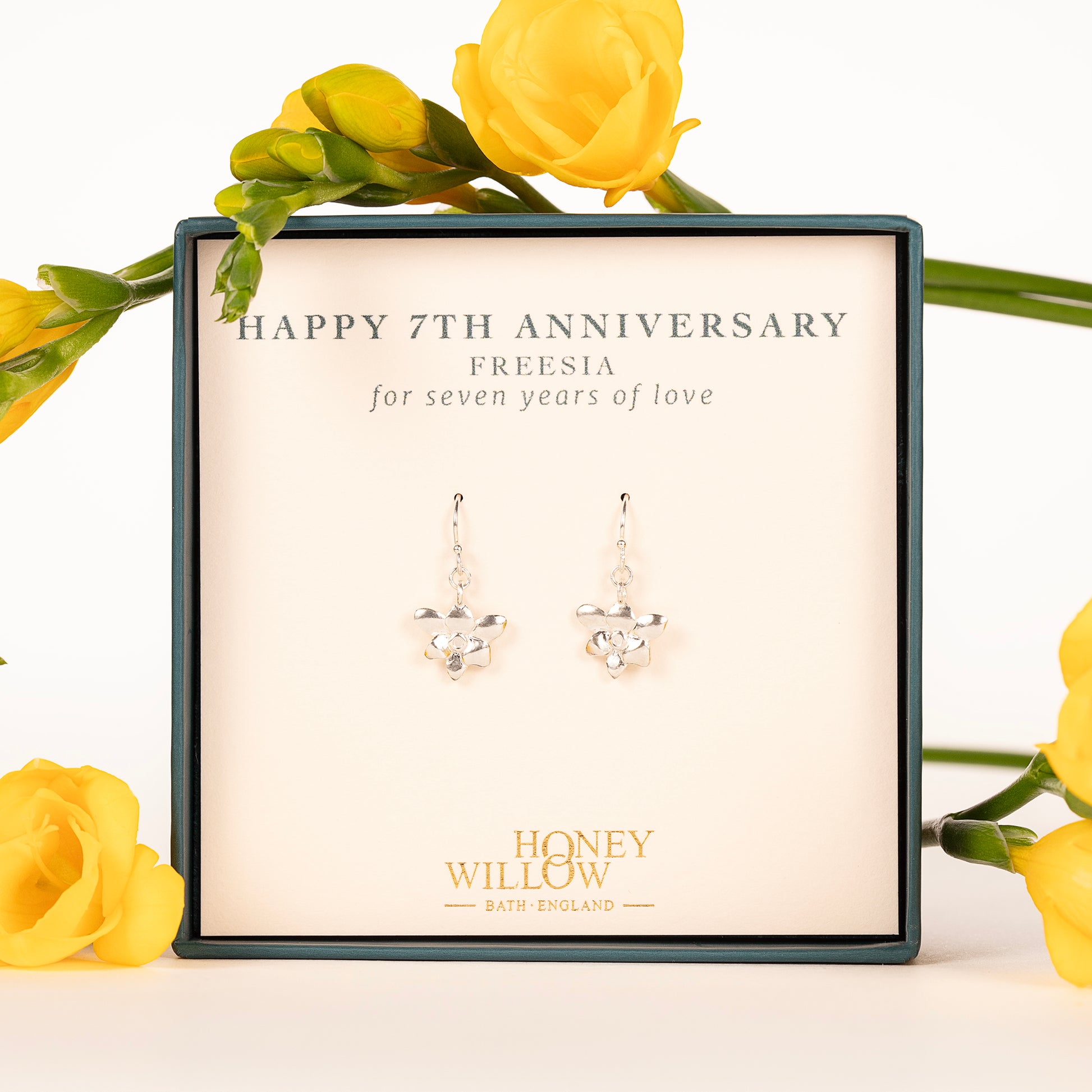 7th Anniversary Gift - Freesia Flower Earrings - Silver