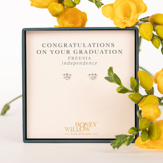 Graduation Gift - Freesia Flower Stud Earrings - Independence - Silver