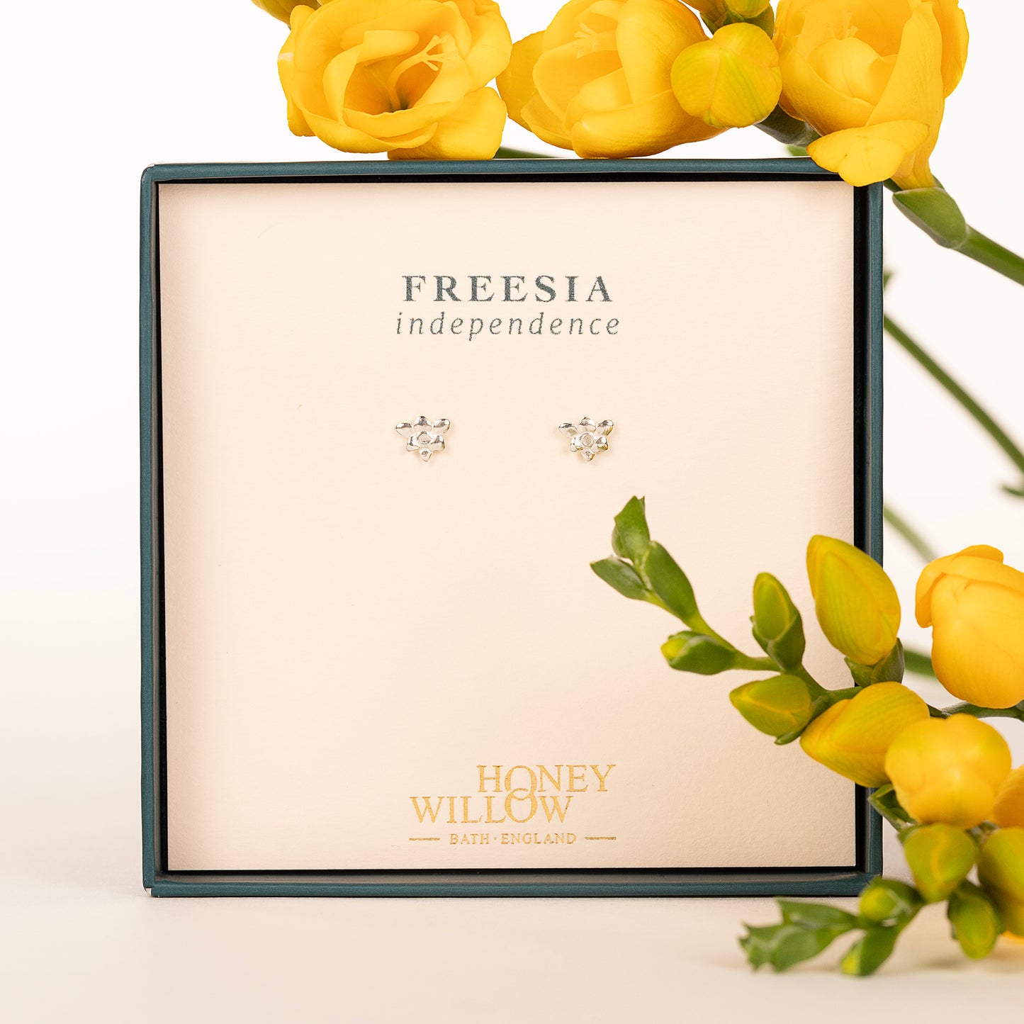 Freesia Flower Stud Earrings - Independence - Silver