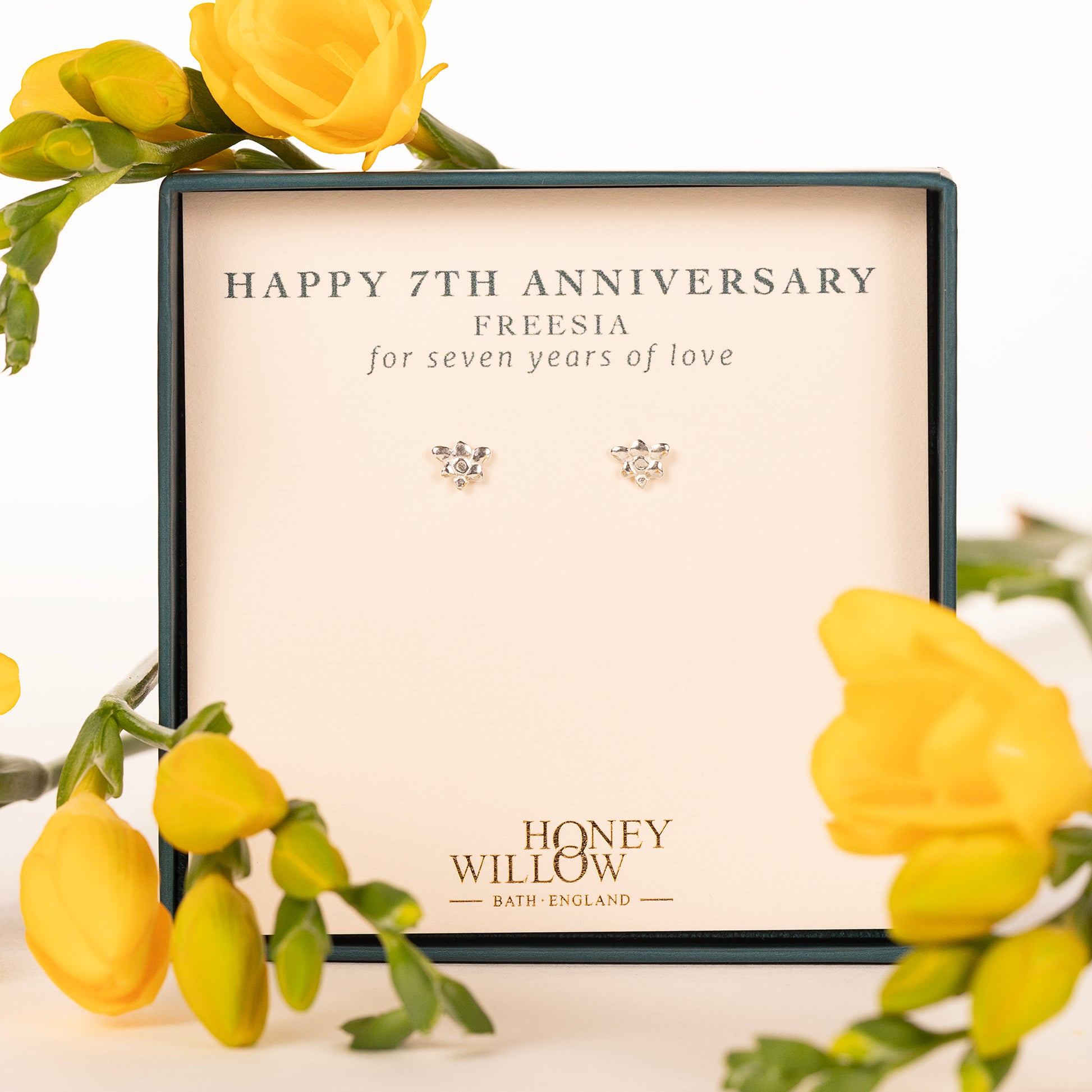 7th Anniversary Gift - Freesia Flower Stud Earrings - Silver