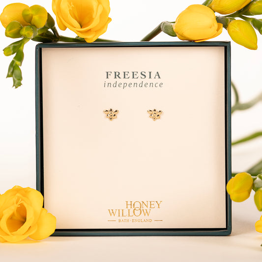 Freesia Flower Stud Earrings - Independence - 9kt Gold