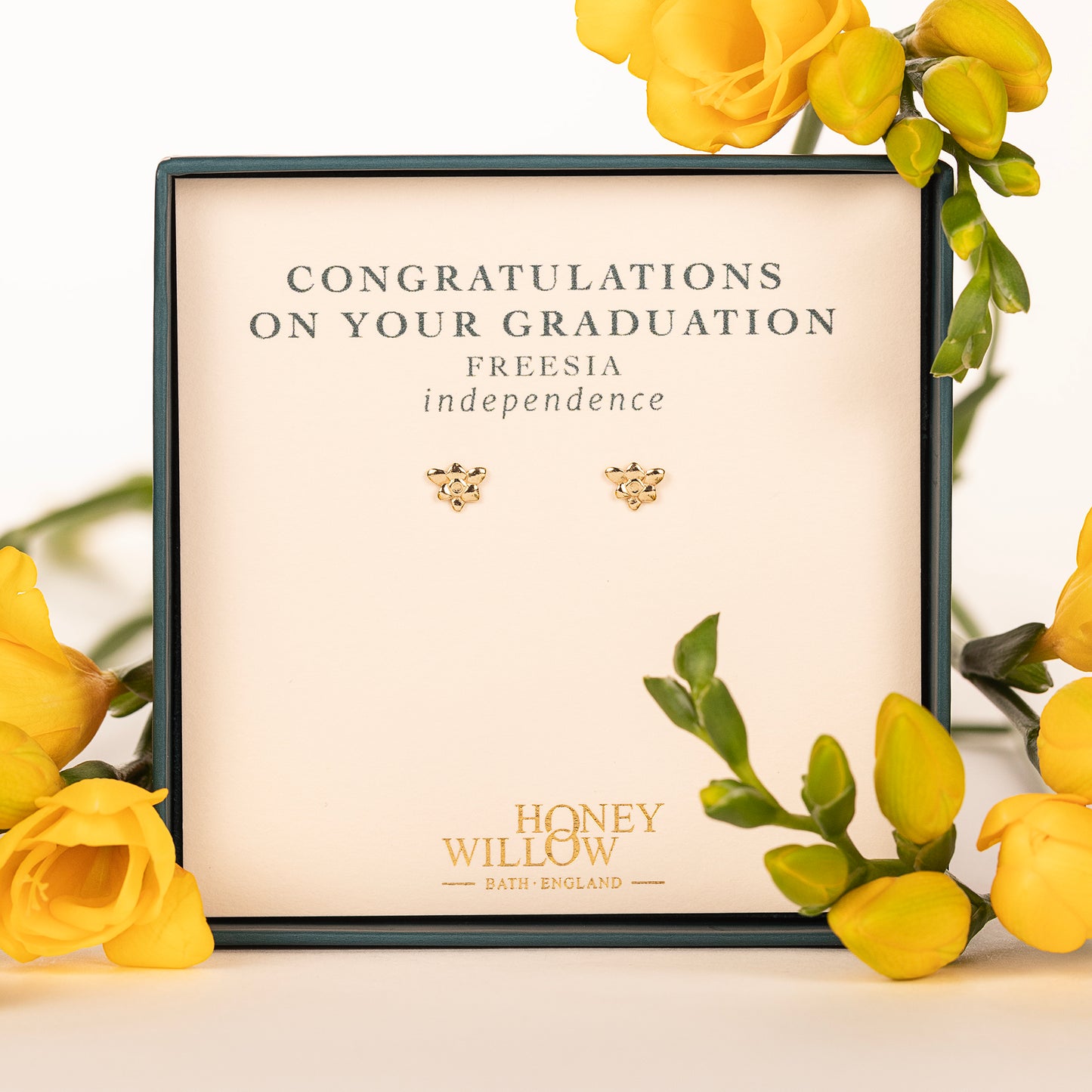 Graduation Gift - Freesia Flower Stud Earrings - Independence - 9kt Gold