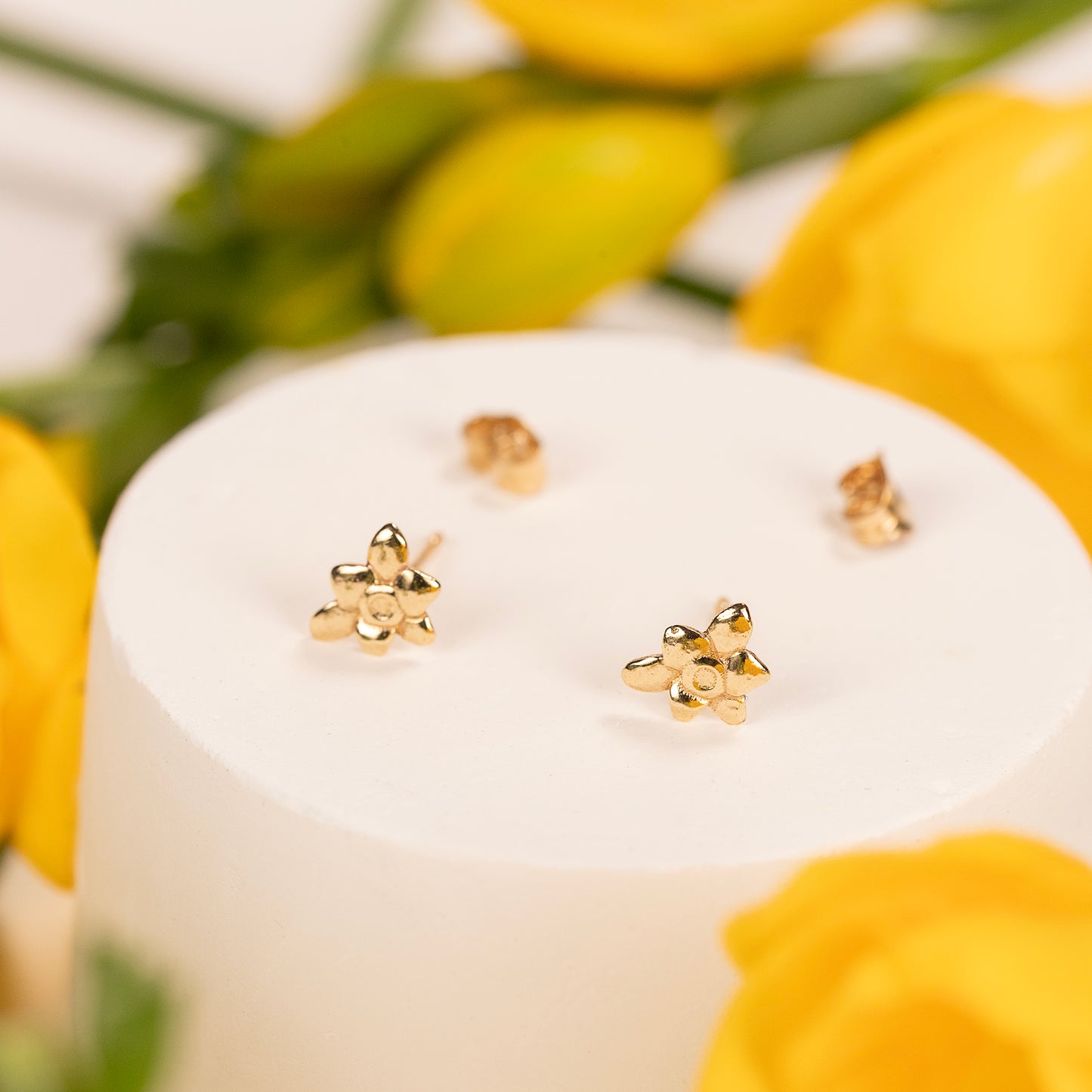 7th Anniversary Gift - Freesia Flower Stud Earrings - 9kt Gold