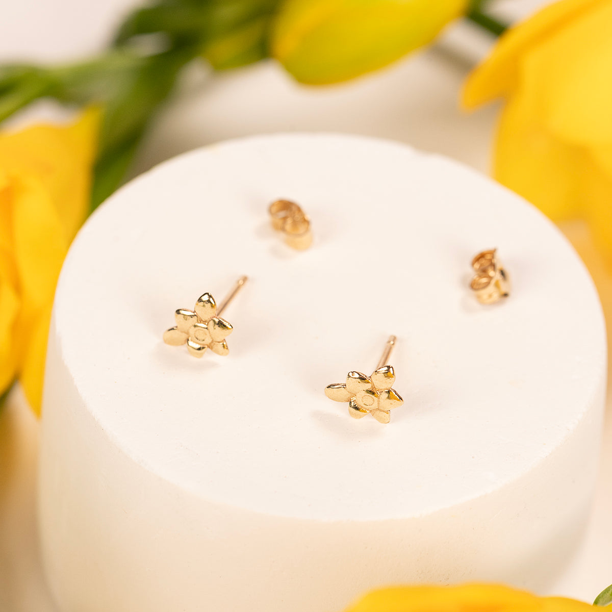 Graduation Gift - Freesia Flower Stud Earrings - Independence - 9ct Gold