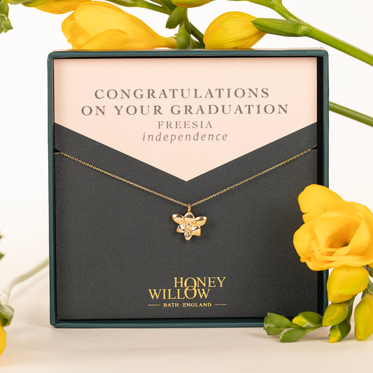 Graduation Gift - Freesia Flower Necklace - 9kt Gold