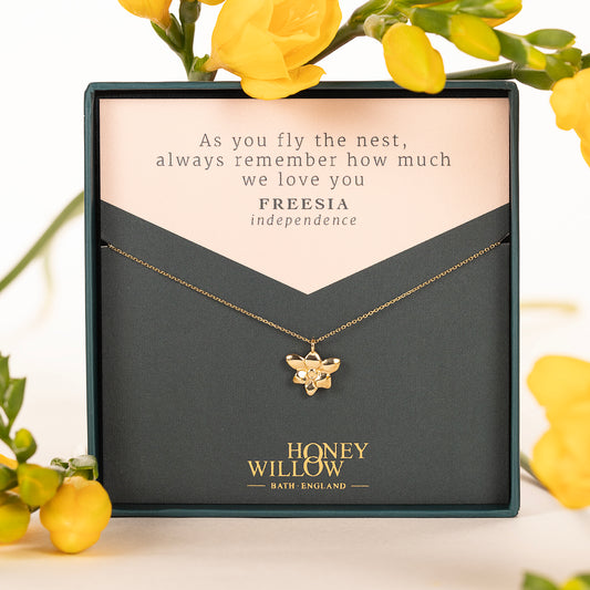 Gift for Daughter Leaving Home - Freesia Flower Necklace - Independence - 9kt Gold