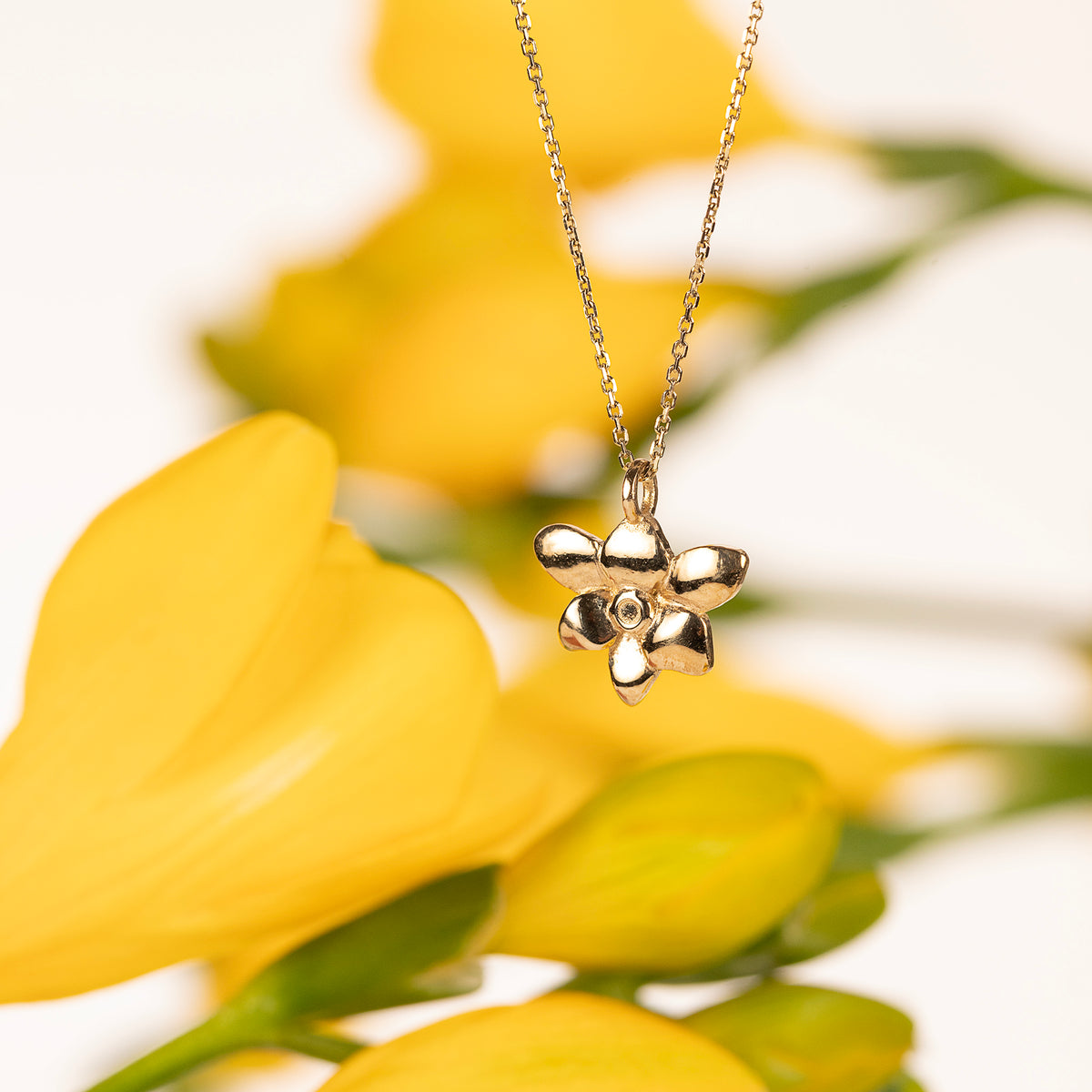 7 Year Work Anniversary Gift - Freesia Flower Necklace - 9ct Gold