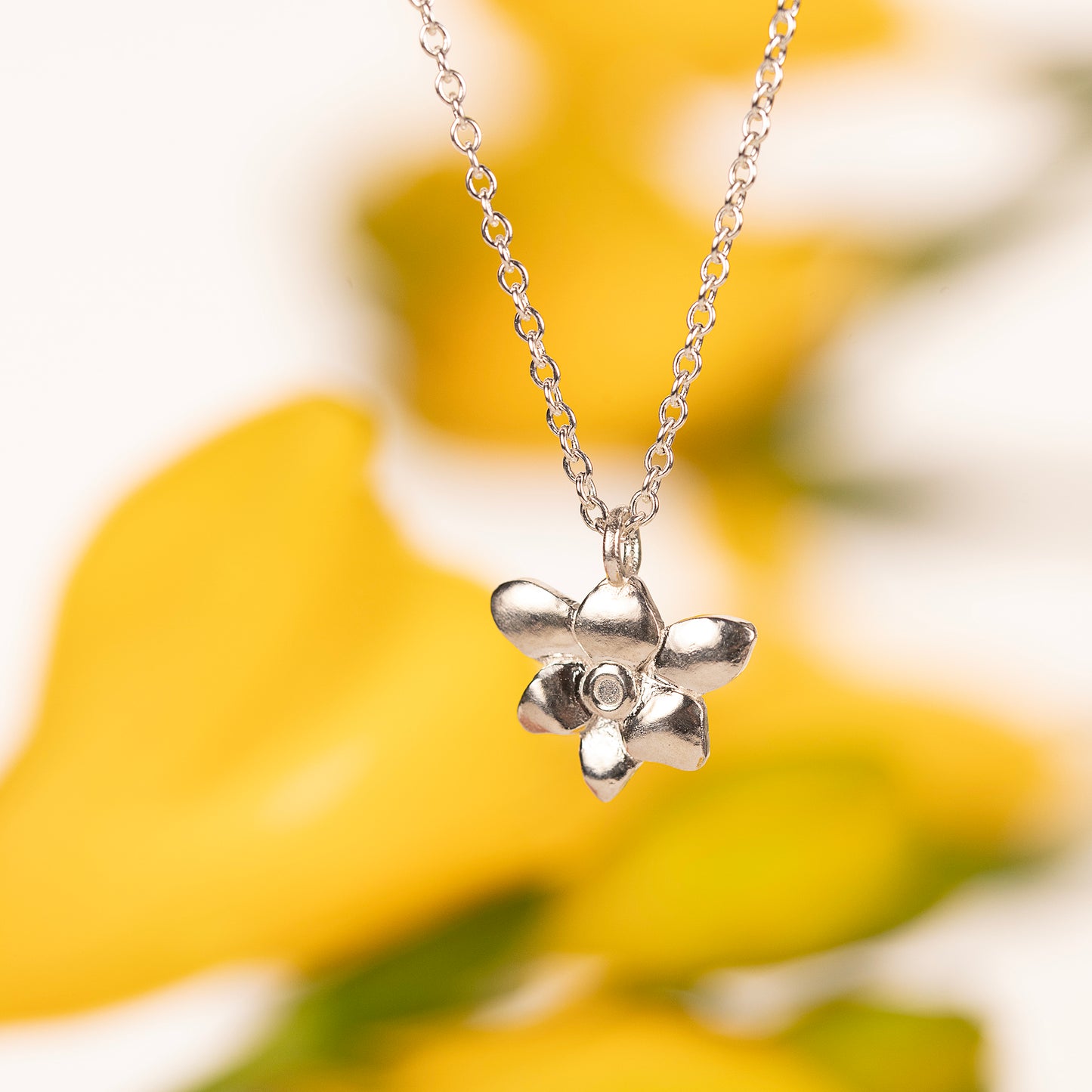7th Anniversary Gift - Freesia Flower Necklace - Silver