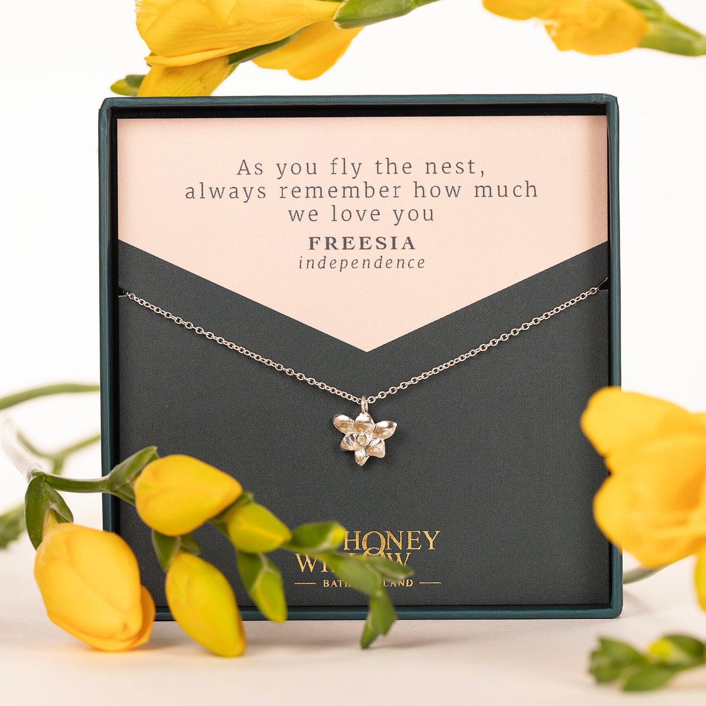 Gift for Daughter Leaving Home - Freesia Flower Necklace - Independence - Silver