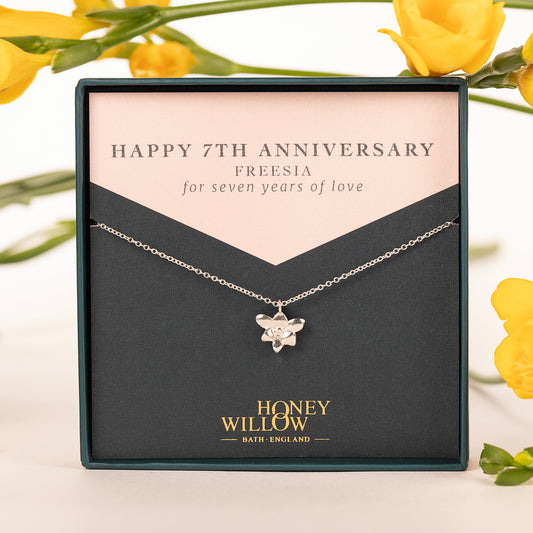 7th Anniversary Gift - Freesia Flower Necklace - Silver