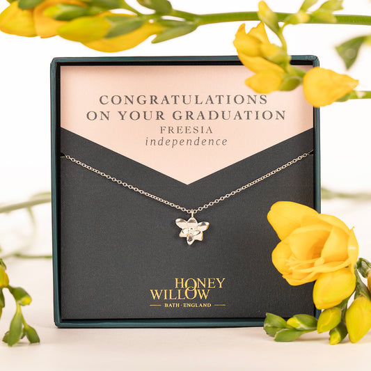 Graduation Gift - Freesia Flower Necklace - Silver