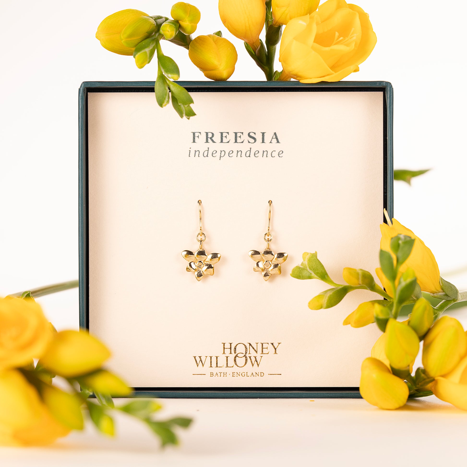 Freesia Flower Earrings - Independence - 9kt Gold