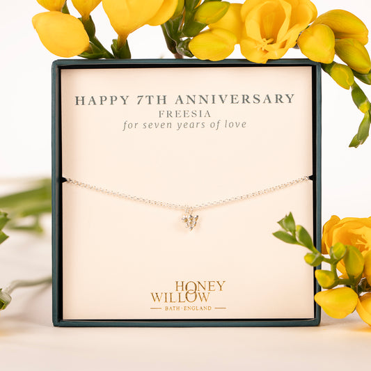 7th Anniversary Gift - Delicate Freesia & Pearl Bracelet - Silver