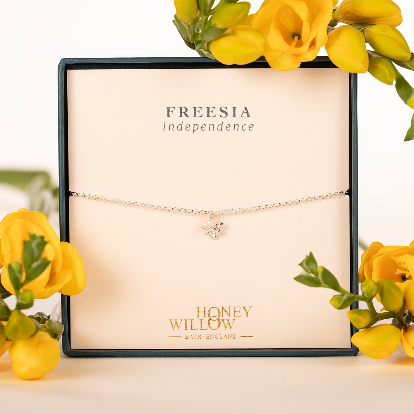 Delicate Freesia Flower & Pearl Bracelet - Independence - Silver