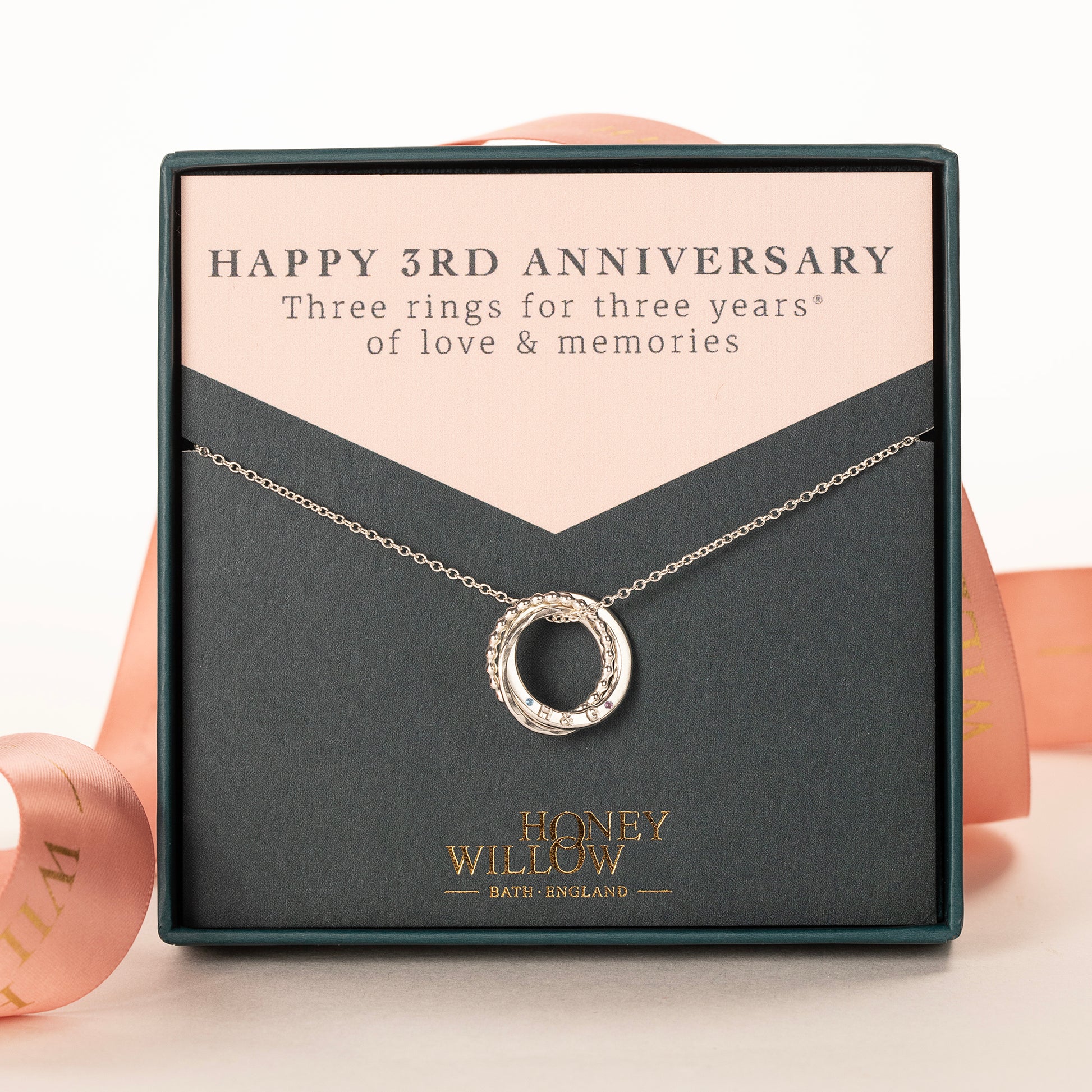 Personalised 3rd Anniversary Birthstone Necklace - The Original 3 Rings for 3 Years Necklace - Petite Silver