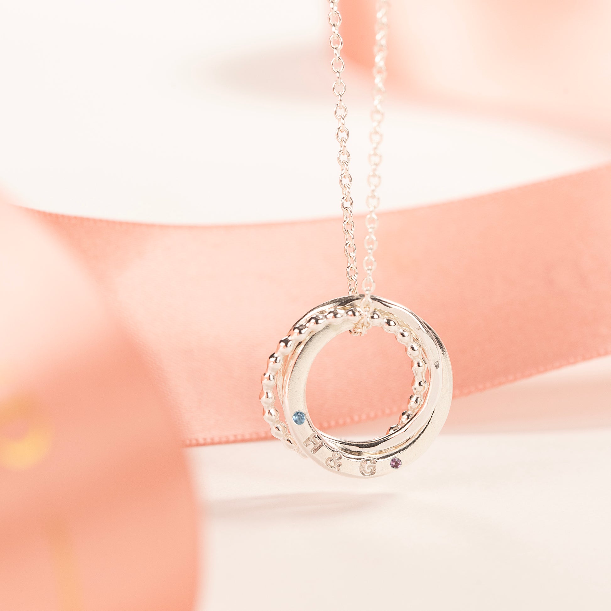 Personalised 3rd Anniversary Birthstone Necklace - The Original 3 Rings for 3 Years Necklace - Petite Silver