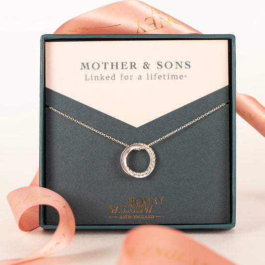 Mother & 2 Sons Necklace - Linked for a Lifetime - Silver