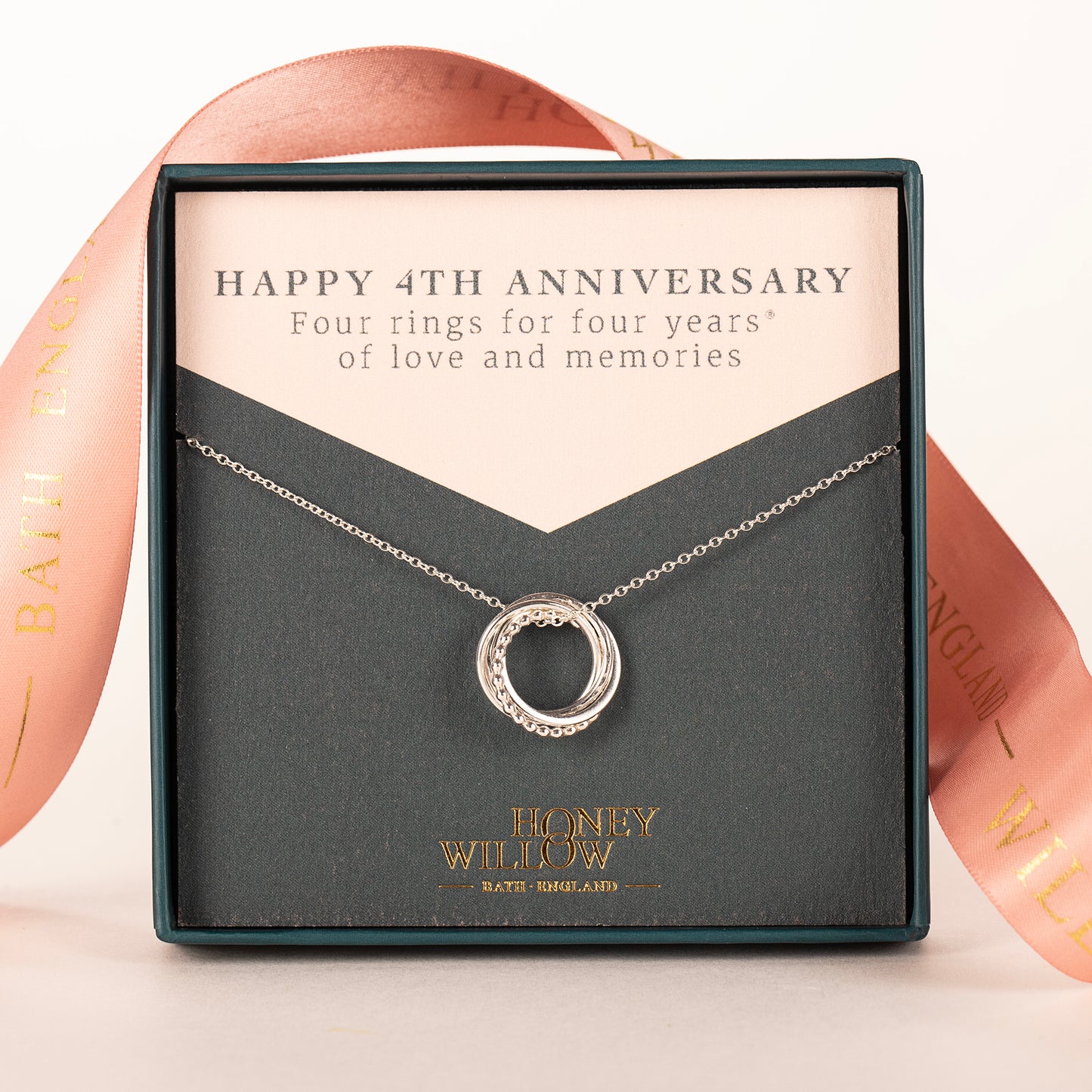 4th Anniversary Necklace - The Original 4 Rings for 4 Years Gift - Petite Silver