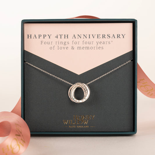 Personalised 4th Anniversary Birthstone Necklace - The Original 4 Rings for 4 Years Necklace - Petite Silver