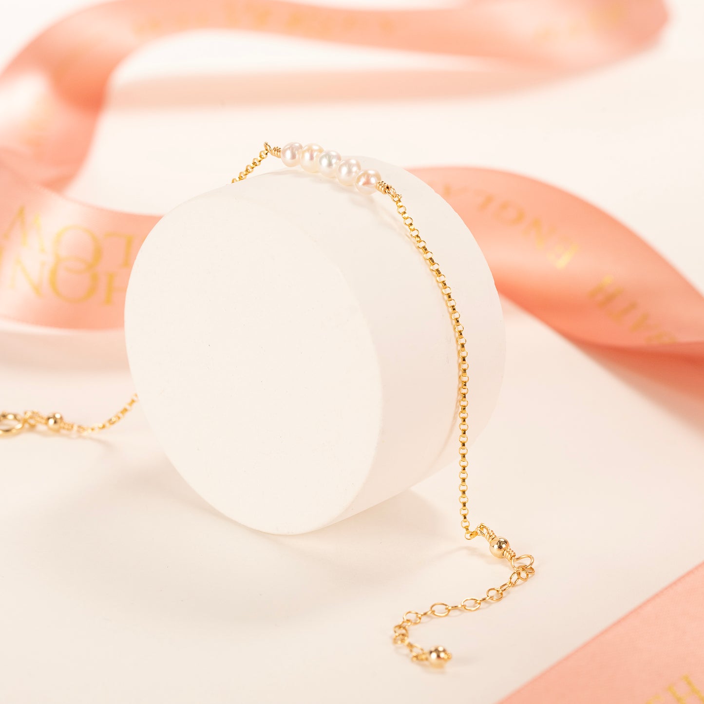 5th Anniversary Bracelet - 5 Pearls for 5 Years - Silver & Gold