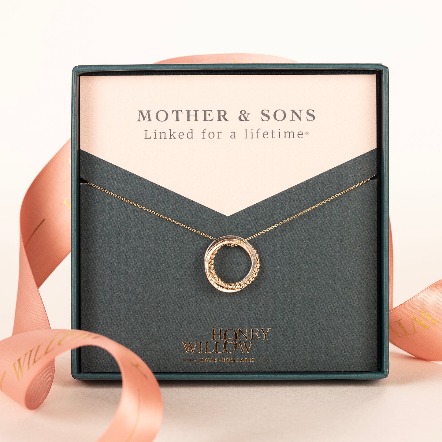 Mother & 2 Sons Necklace - Linked for a Lifetime - 9kt Gold - Rose Gold - Silver