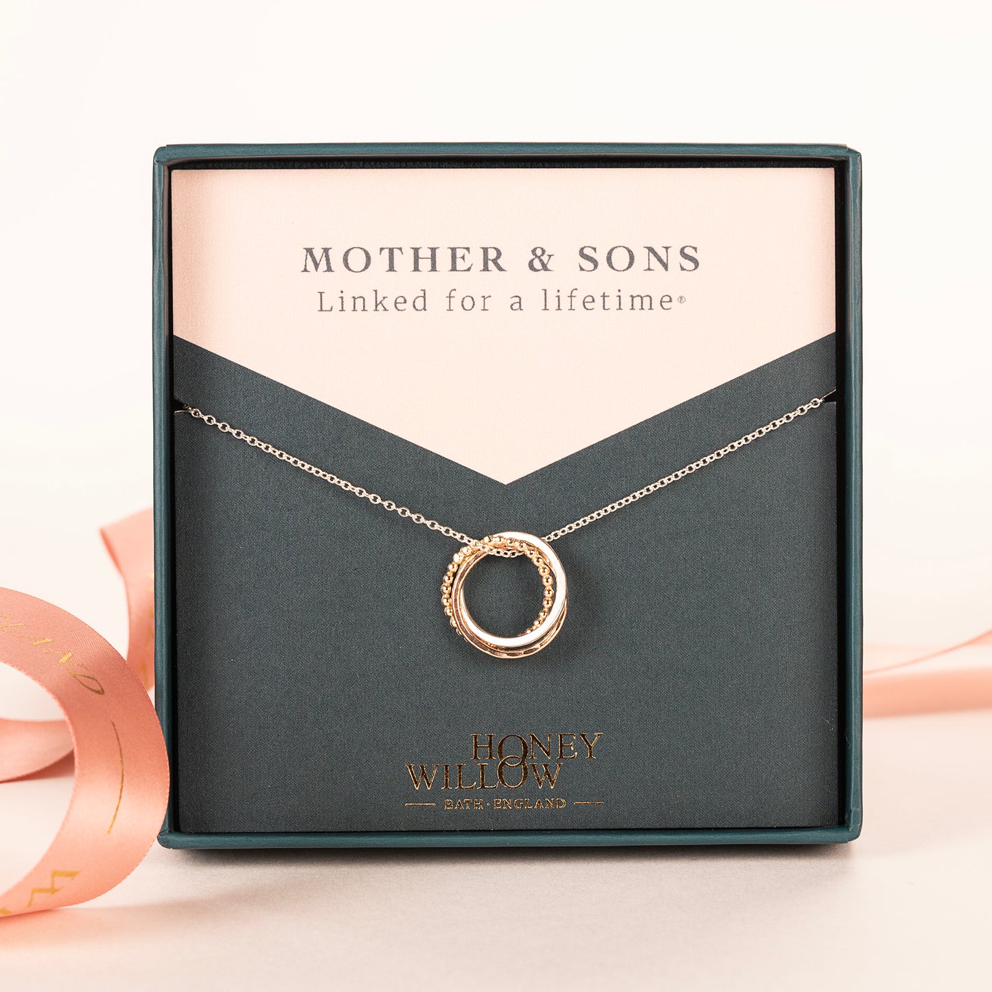 Mother & 2 Sons Necklace - Linked for a Lifetime - 9kt Gold - Rose Gold - Silver