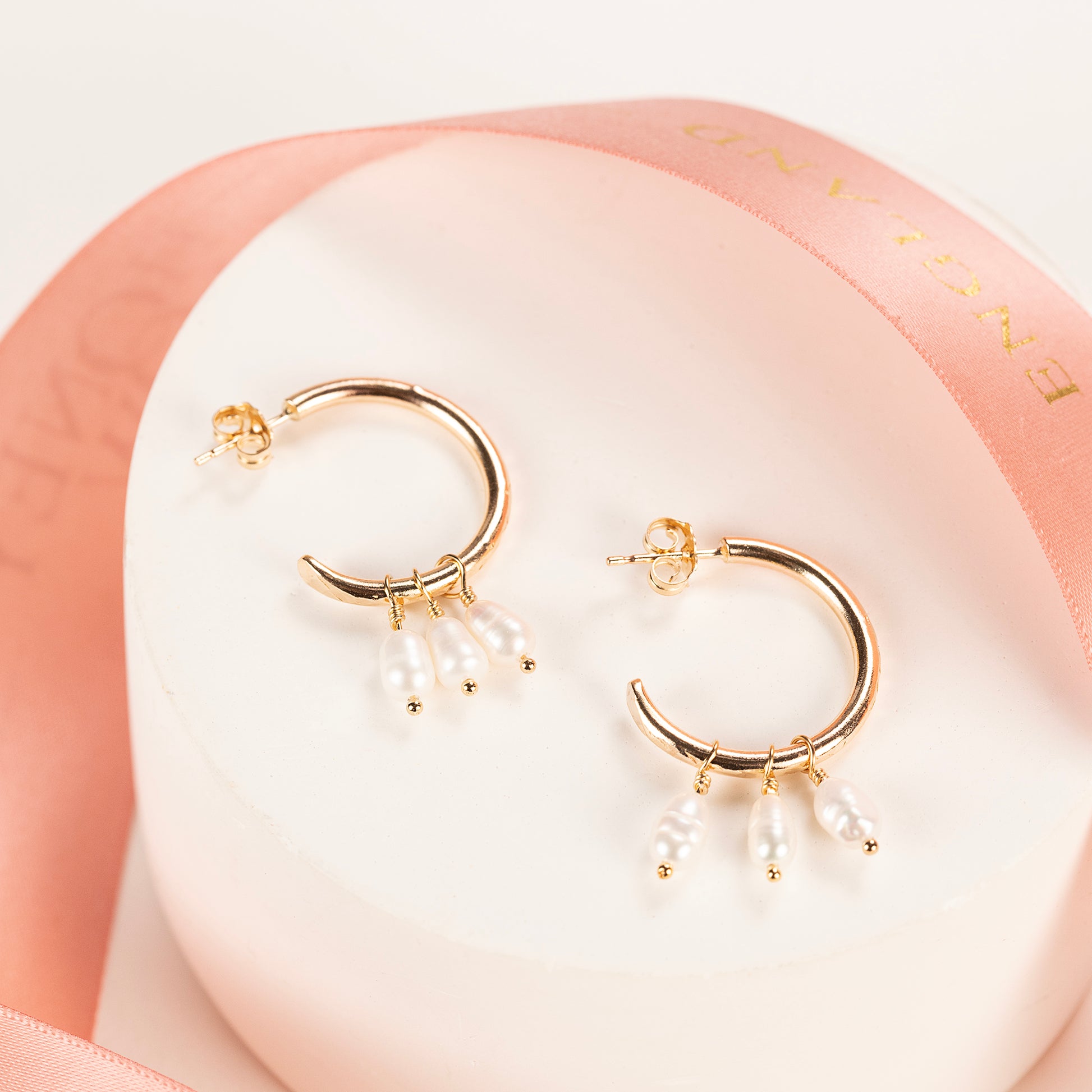 Gold Hoops with Pearl Trio - 2cm