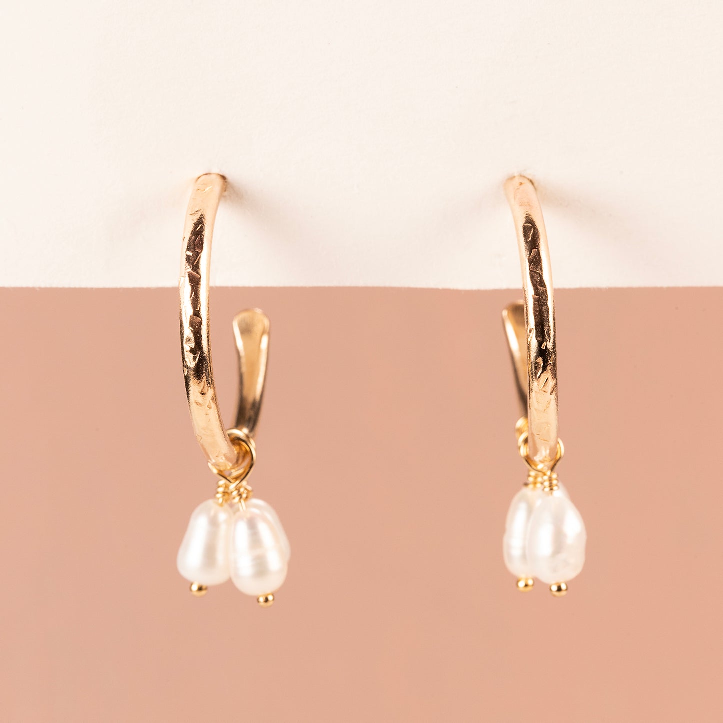 Gold Hoops with Pearl Trio - 2cm