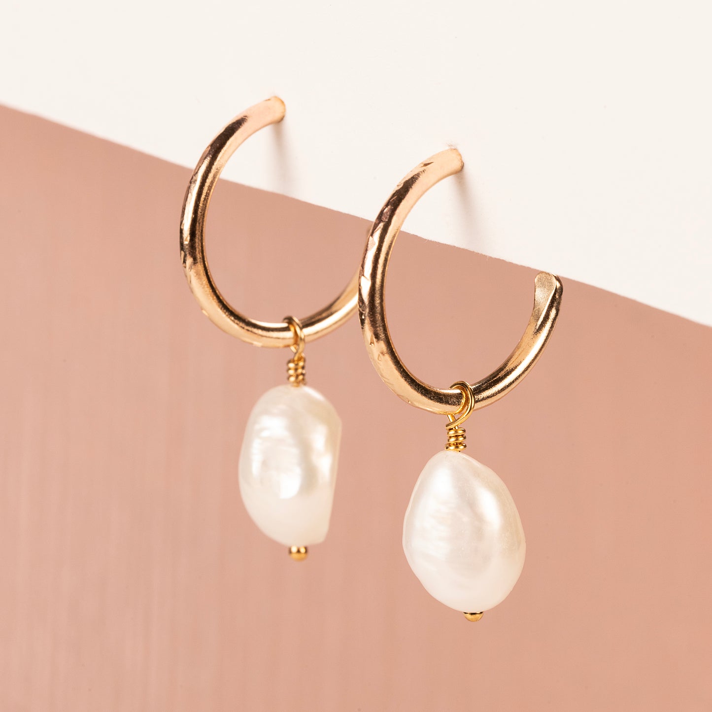 Gold Hoops with Keishi Pearls - 2cm