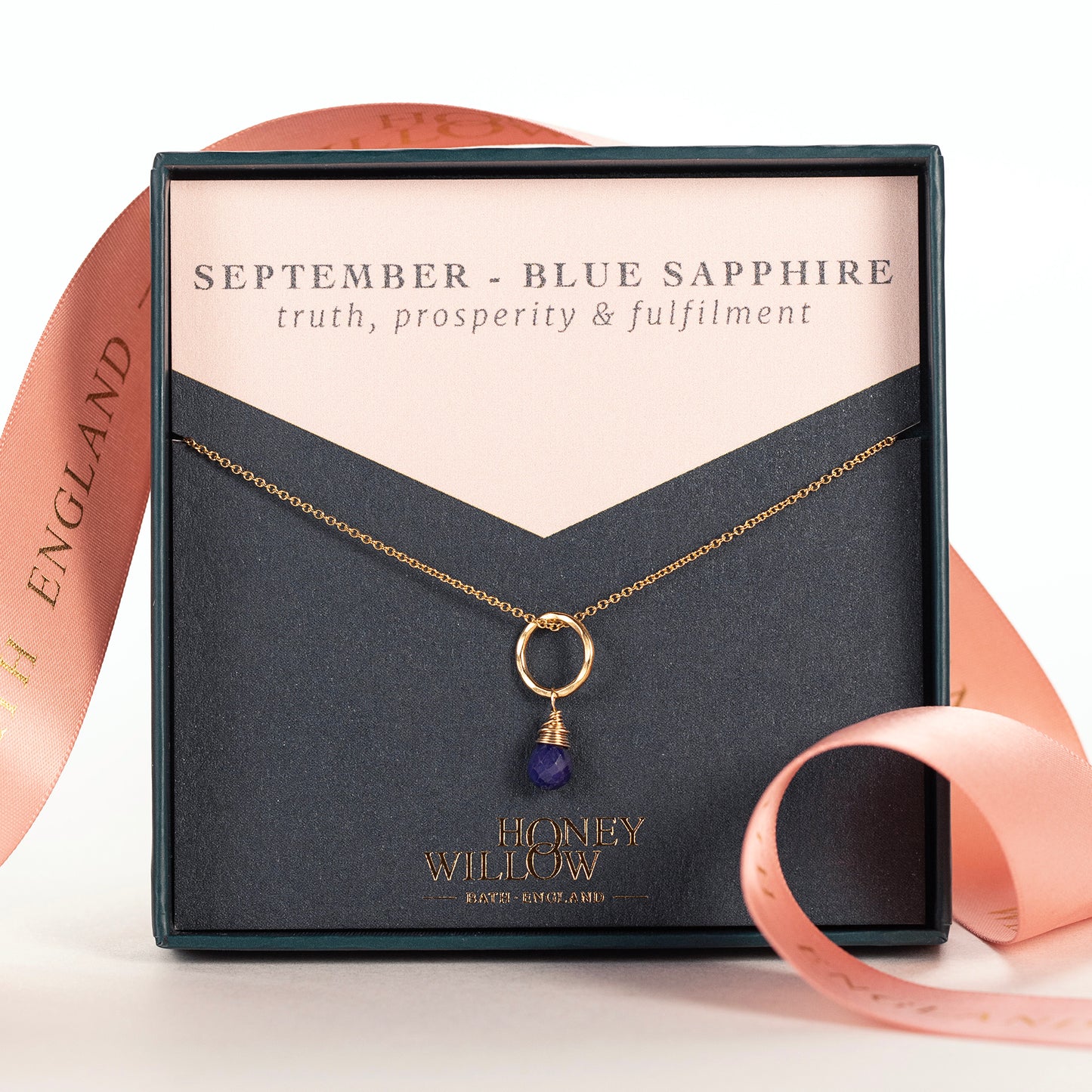 September Birthstone Circle Necklace - Sapphire - Silver & Gold