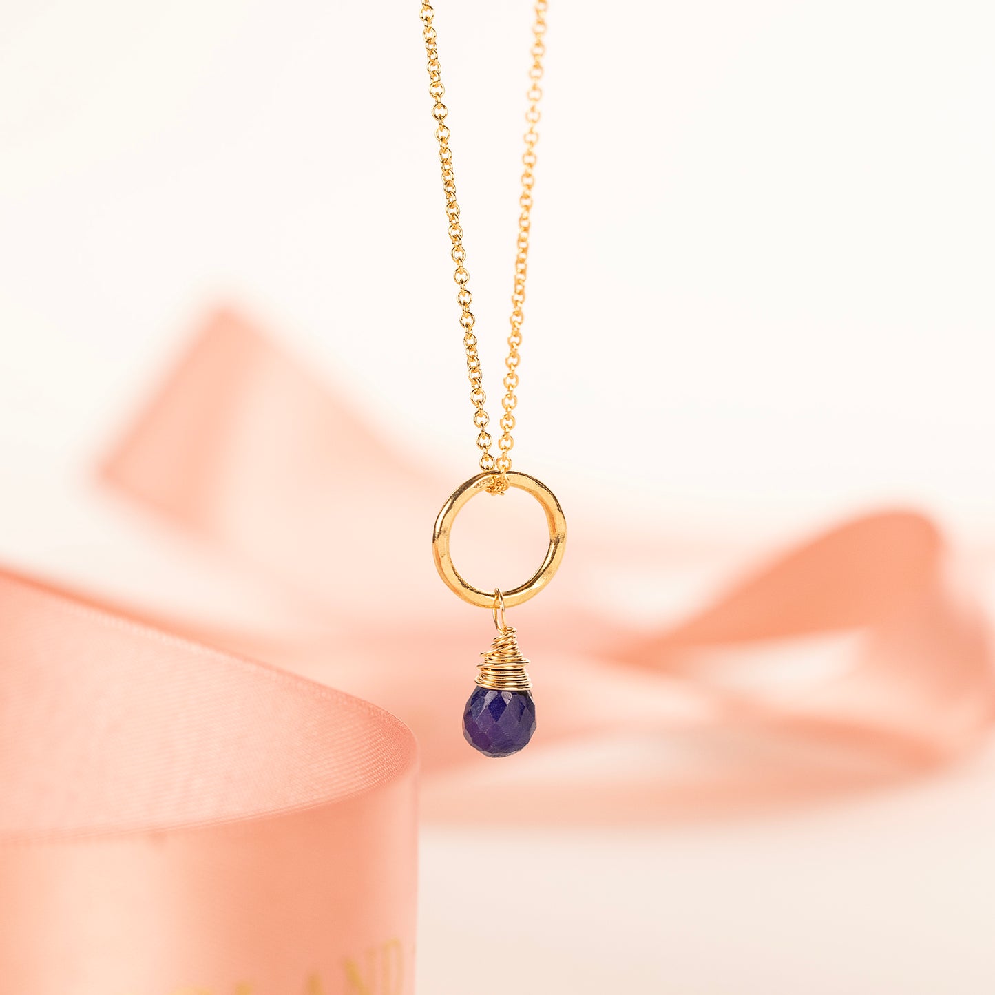 September Birthstone Circle Necklace - Sapphire - Silver & Gold