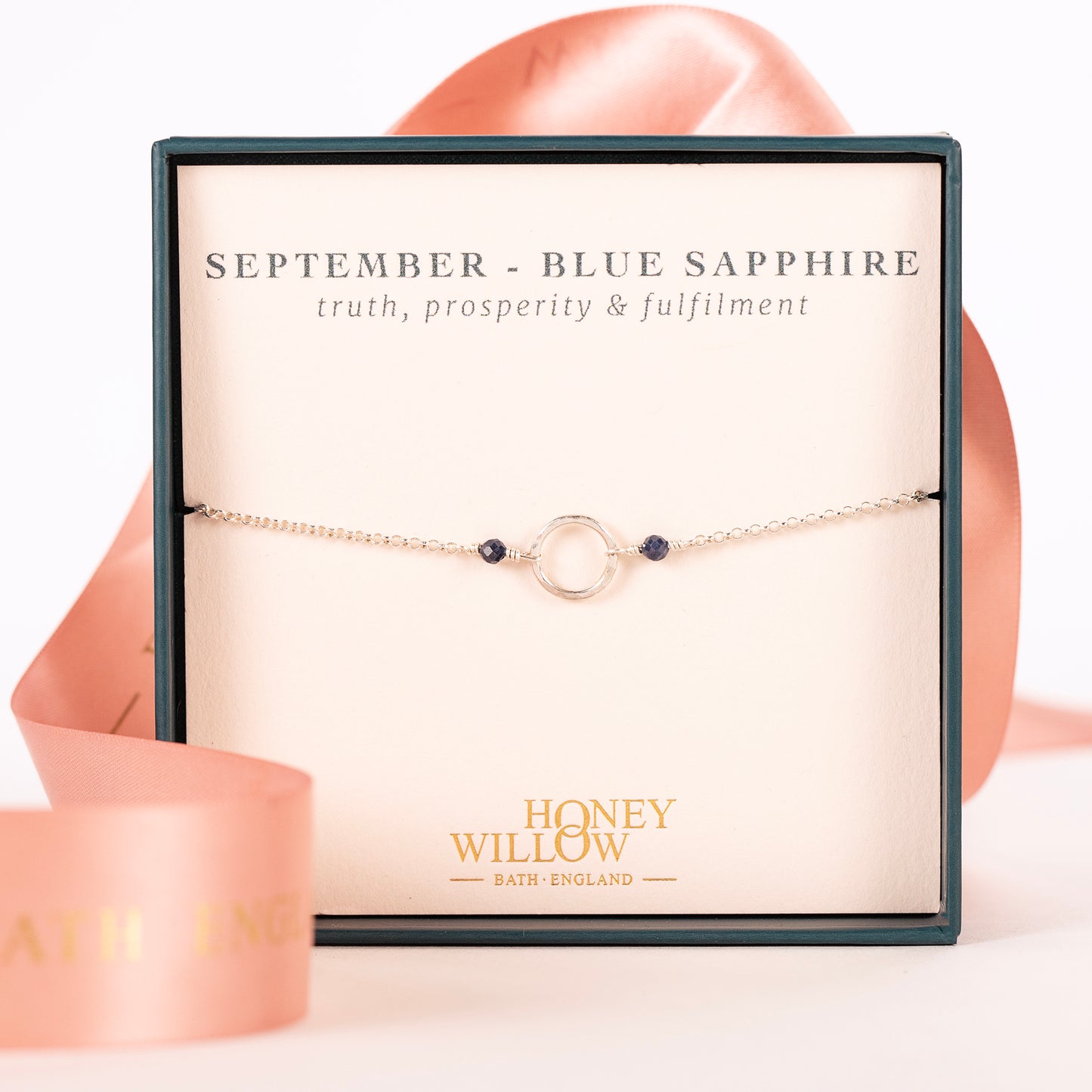 September Birthstone Halo Bracelet - Sapphire - Silver and Gold