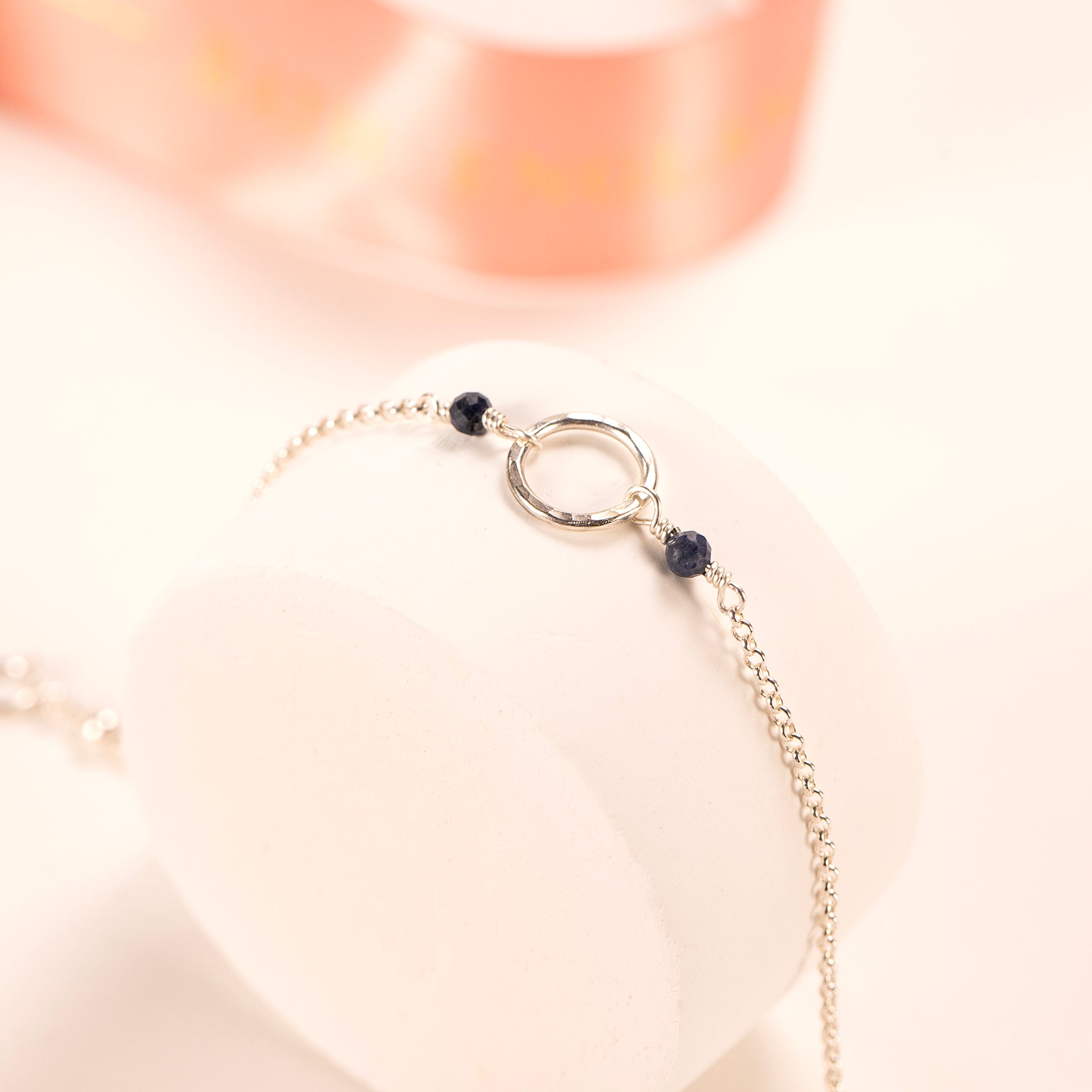 September Birthstone Halo Bracelet - Sapphire - Silver and Gold