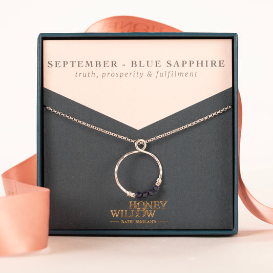 September Birthstone Infinity Necklace - Sapphire - Silver & Gold