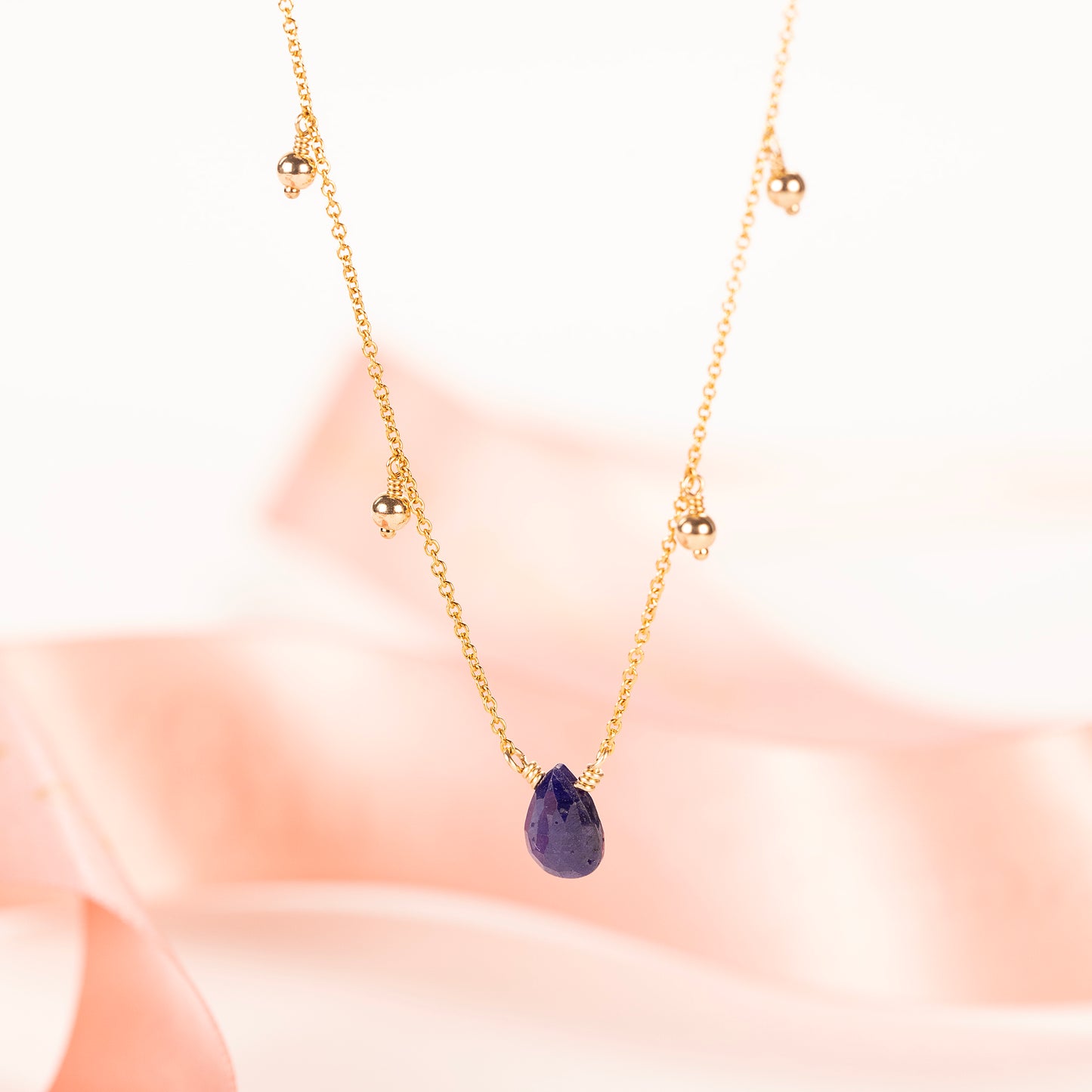 September Birthstone Briolette Choker Necklace - Sapphire - Silver & Gold