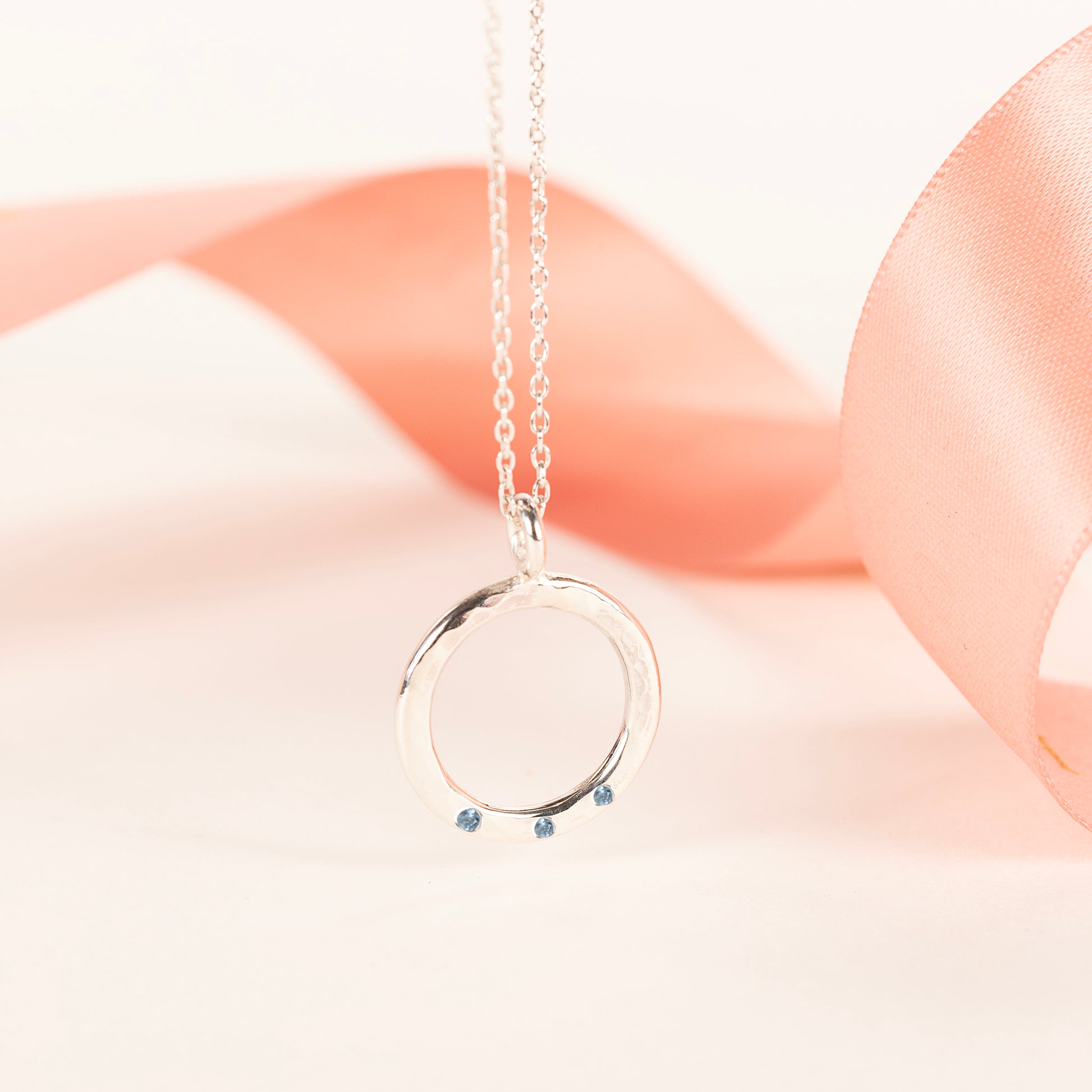 30th Birthday Birthstone Necklace - 3 Birthstones for 3 Decades - Silver Halo Necklace