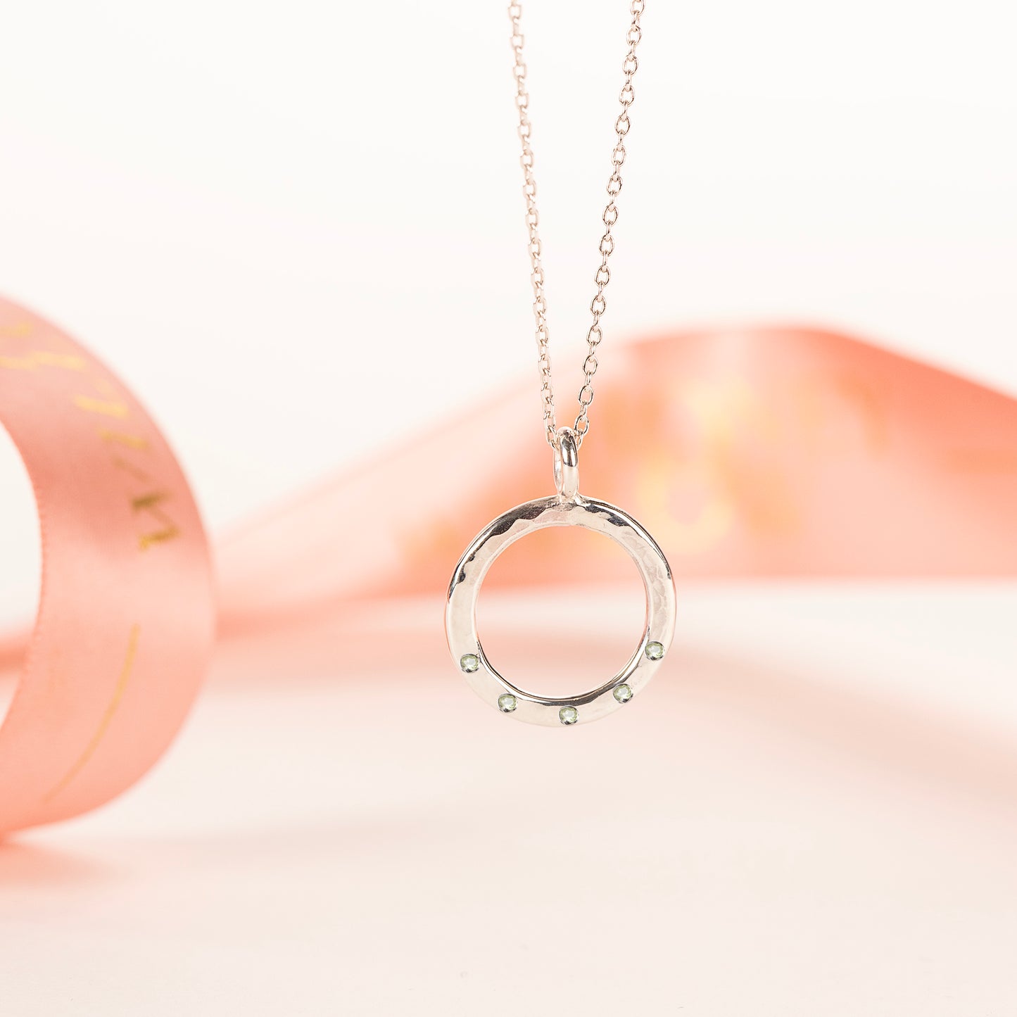 50th Birthday Birthstone Halo Necklace - 5 Birthstones for 5 Decades - Silver