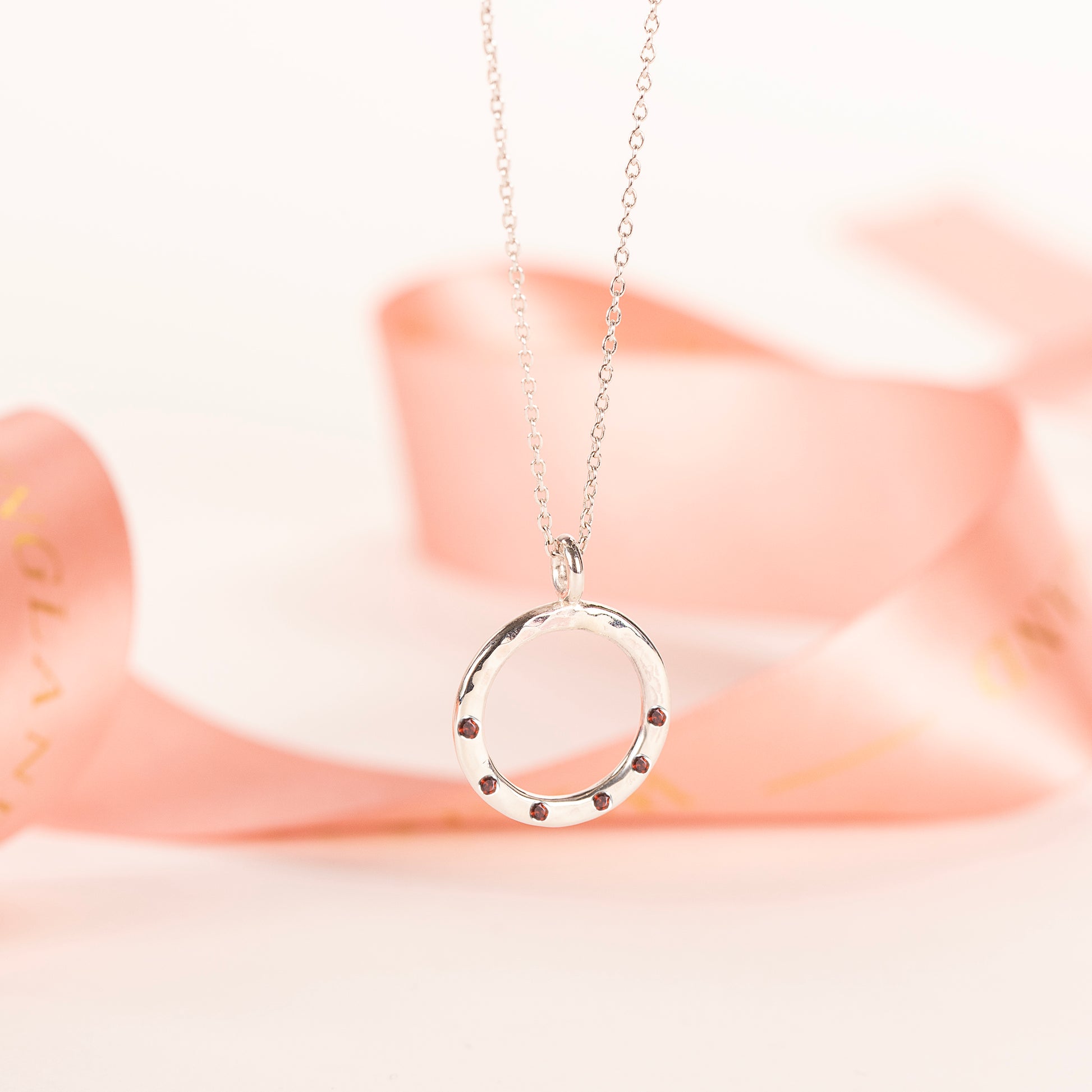 60th Birthday Birthstone Halo Necklace - 6 Birthstones for 6 Decades - Silver