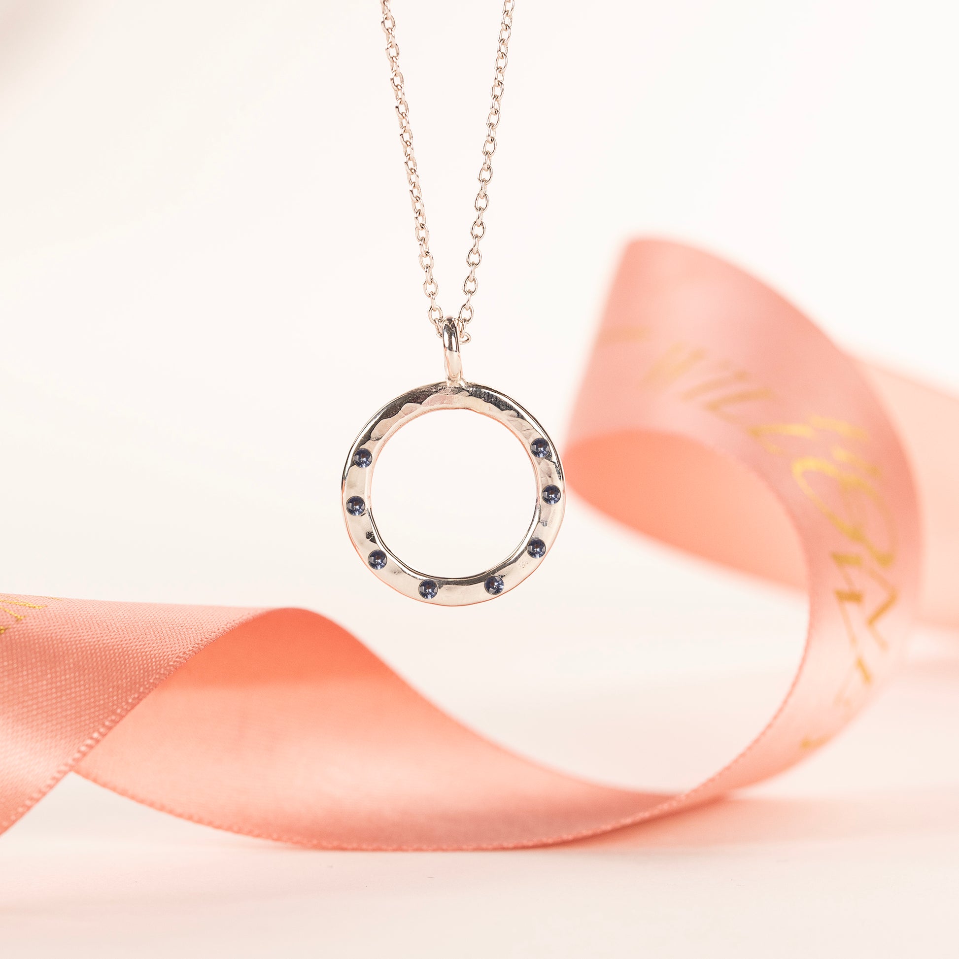 80th Birthday Birthstone Halo Necklace - 8 Birthstones for 8 Decades - Silver