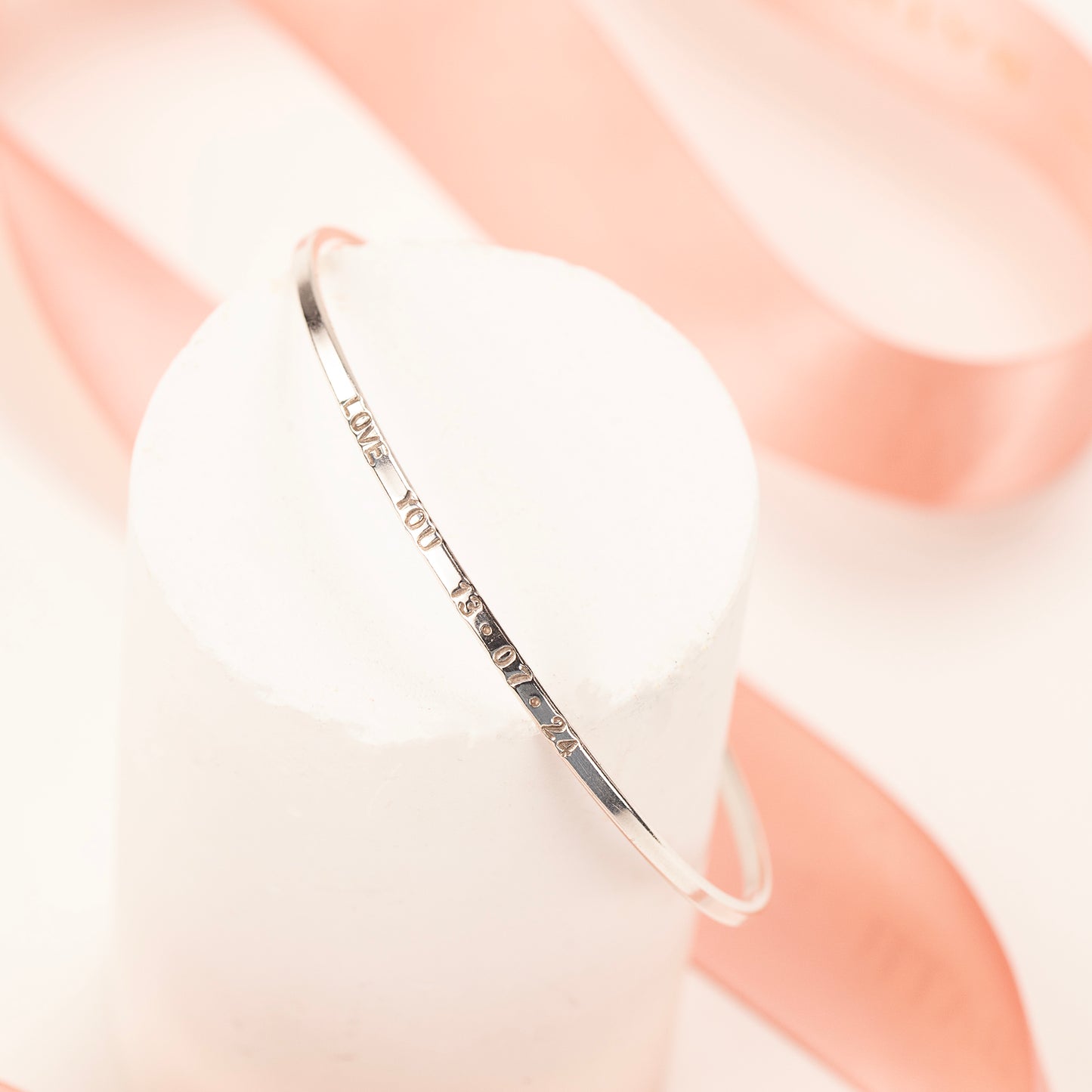 Personalised Phrase, Names or Date Bangle - Silver