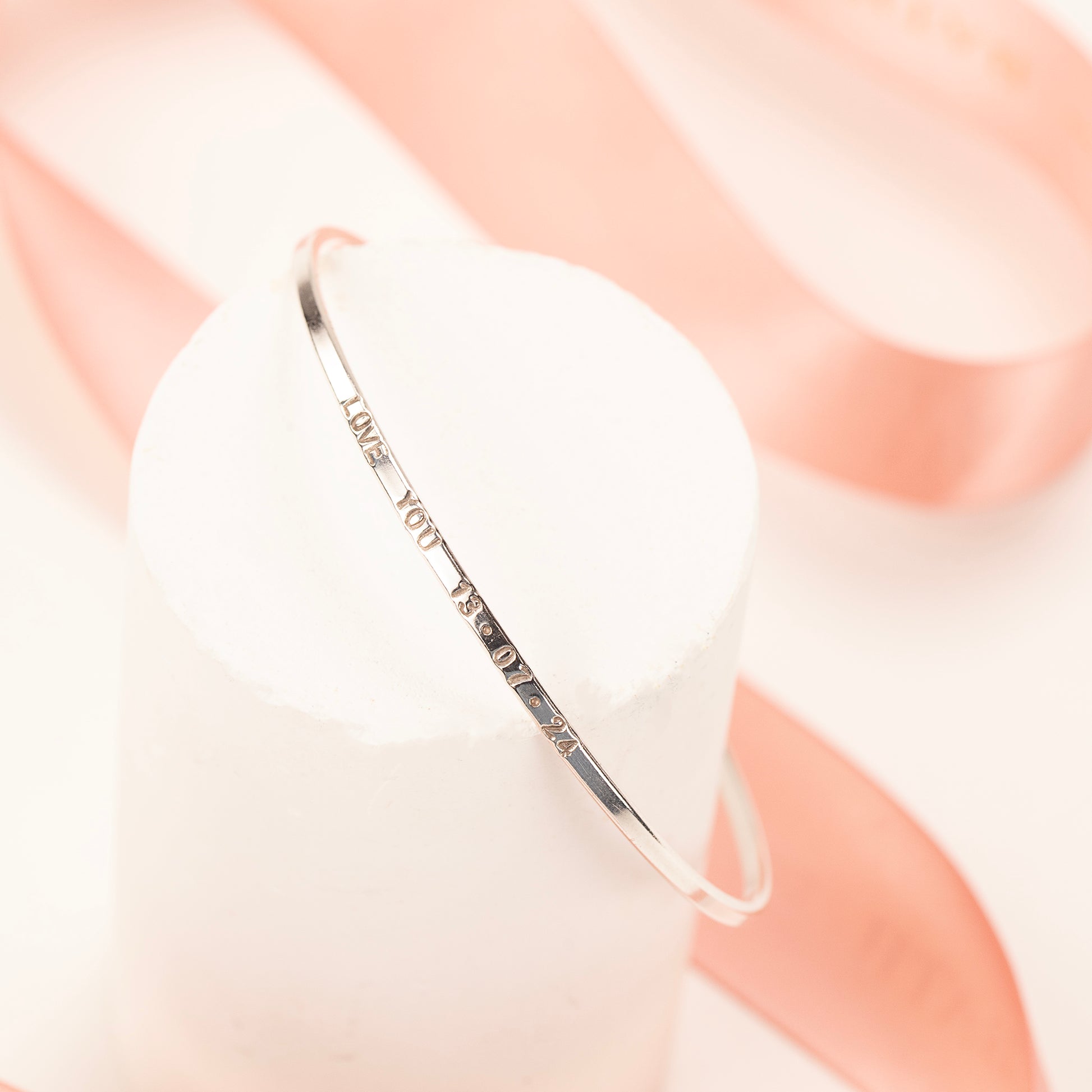 Personalised Phrase, Names or Date Bangle - Silver