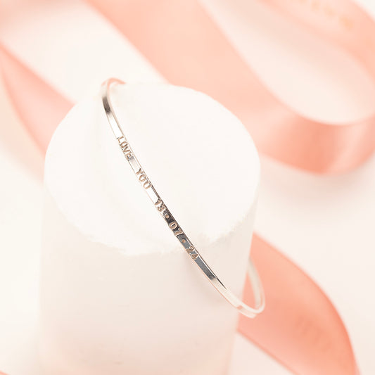 Personalised Phrase, Names or Date Bangle - Silver