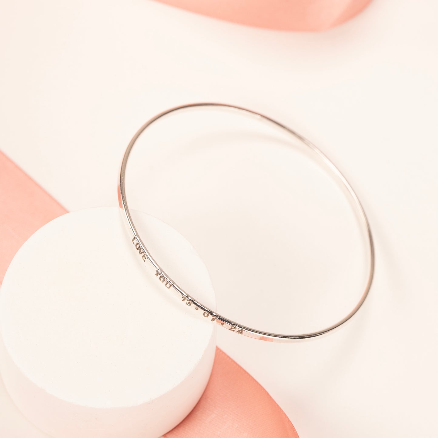 Personalised Phrase, Names or Date Bangle - Silver