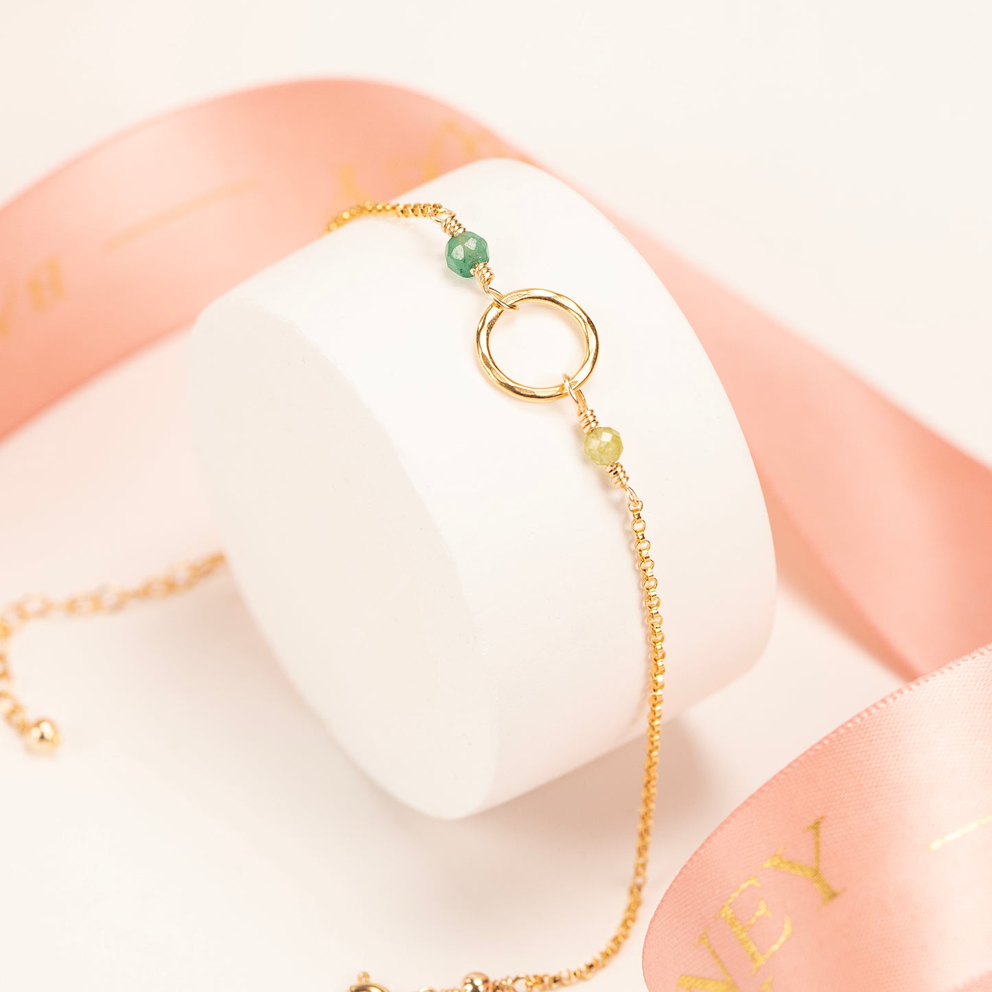 Double Birthstone Halo Bracelet - 2 Birthstones for 2 Loved Ones - Silver & Gold