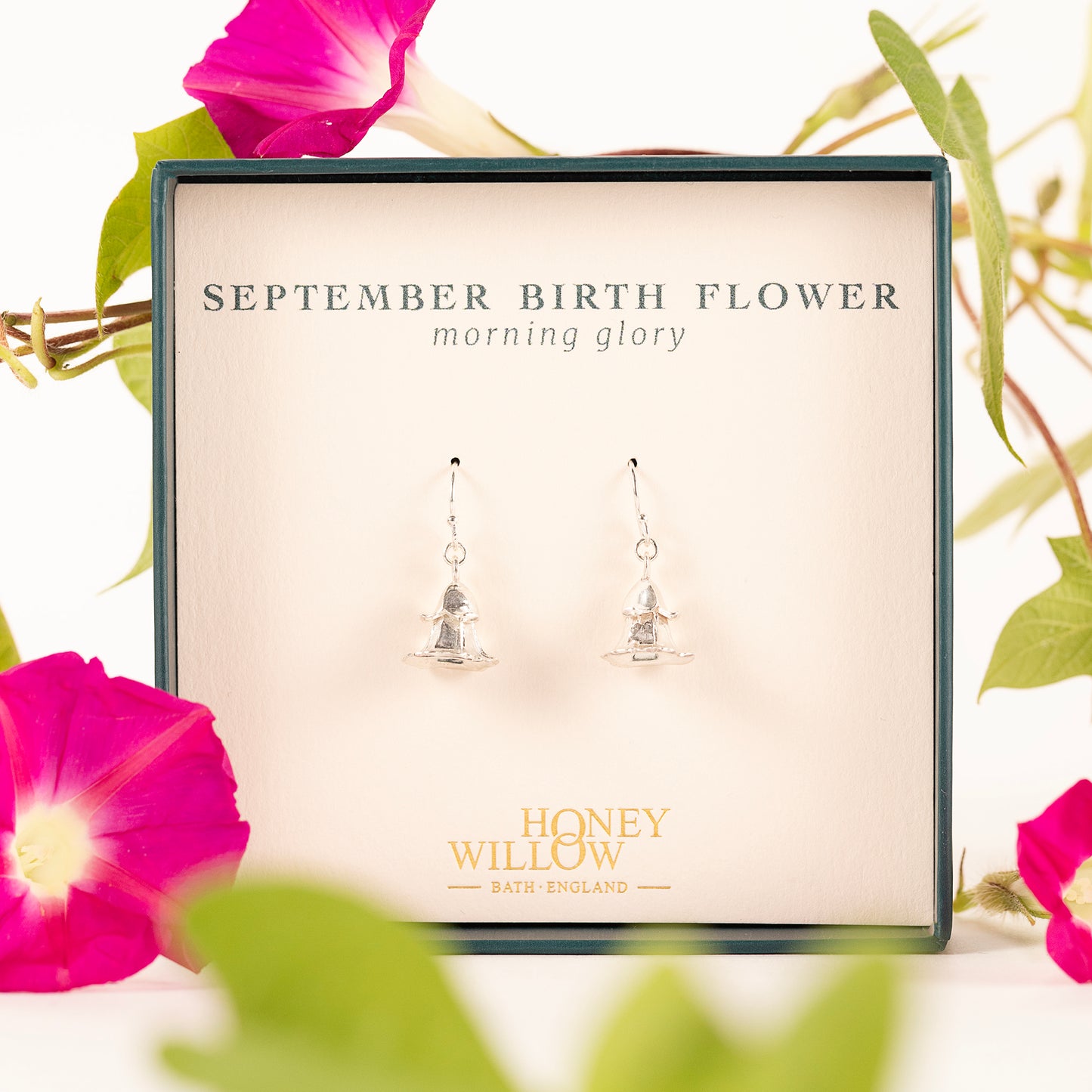 September Birth Flower Earrings - Morning Glory - Silver