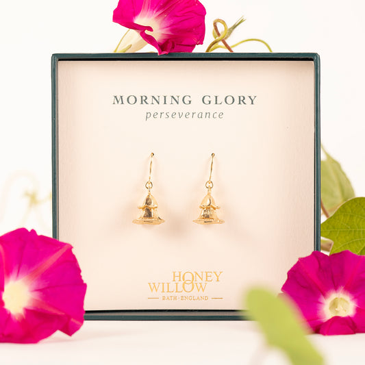 Morning Glory Flower Earrings - Perseverance - 9kt Gold