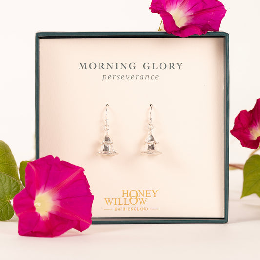 Morning Glory Flower Earrings - Perseverance - Silver